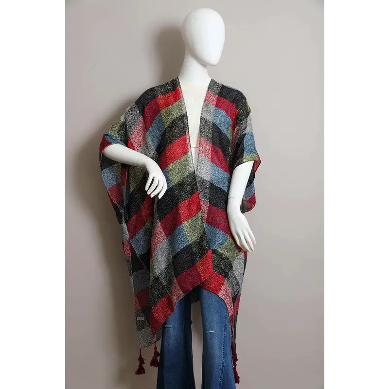 Multi Buffalo Checkered Kimono Red Blue Black Default Kimono Cardigan