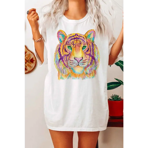 MULTI TIGER GRAPHIC PLUS SIZE TEE / T SHIRT WHITE Graphic Tee
