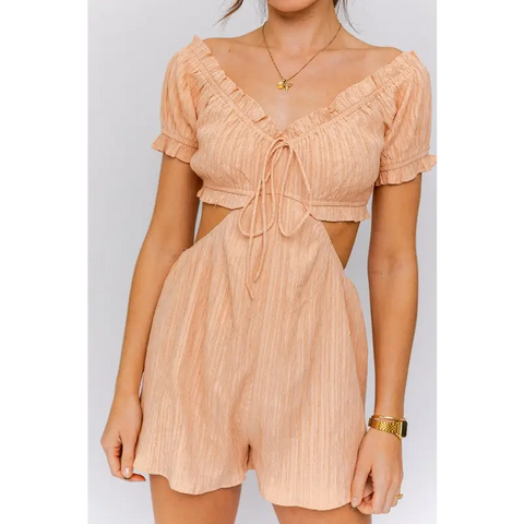 OFF SHOULDER CUTOUT ROMPER Jumpsuits and Rompers