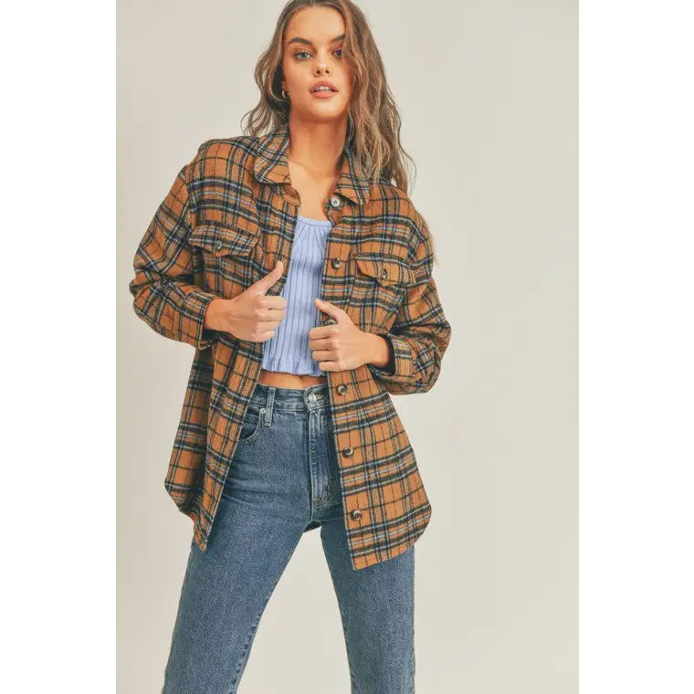 Plaid Flannel Shacket BROWN BLACK BLUE Jacket