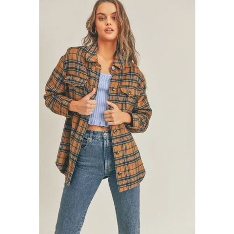 Plaid Flannel Shacket BROWN BLACK BLUE Jacket