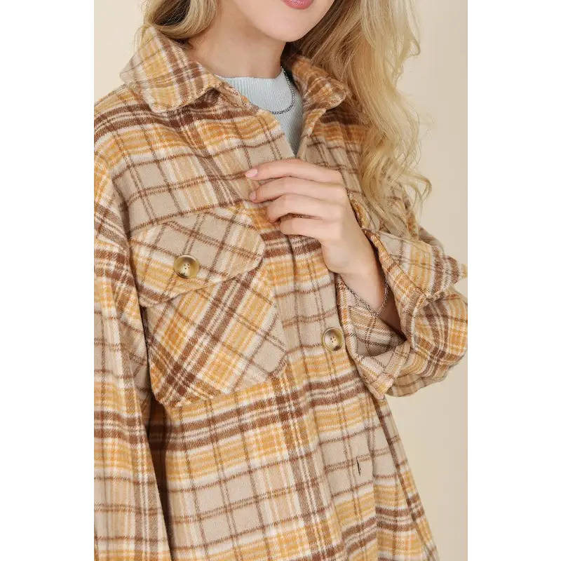 Plaid shacket with pockets Brown plaid Jacket