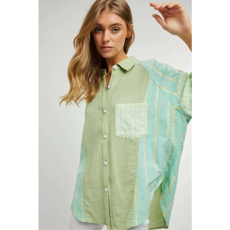 Plaid Stripe Shirt Sage Green Shirt