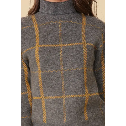Plaid Turtleneck Sweater Sweater