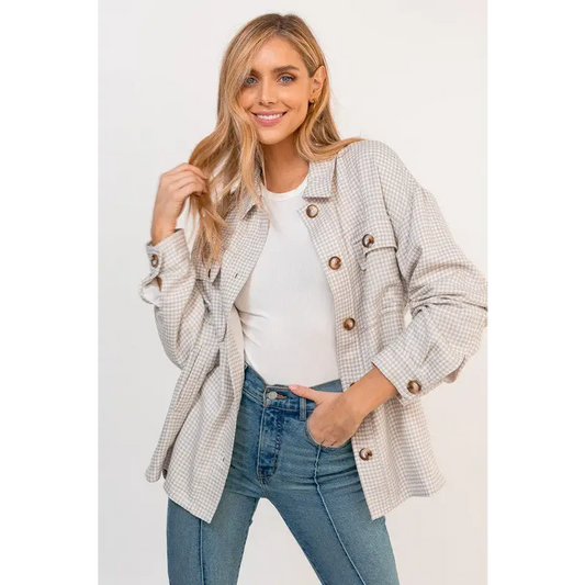 POCKET DETAIL OVERSIZED JACKET WHITE-TAUPE GINGHAM Jacket