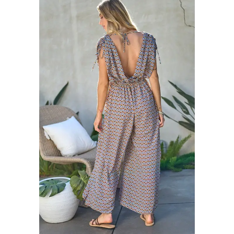 PRINTED V NECK SLEEVELESS JUMPSUIT Jumpsuits and Rompers