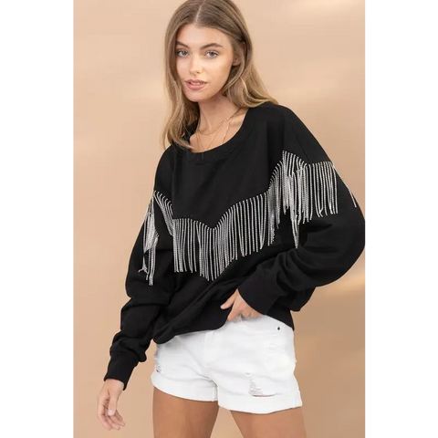 Rhinestone Fringe Pullover Top sweatshirt