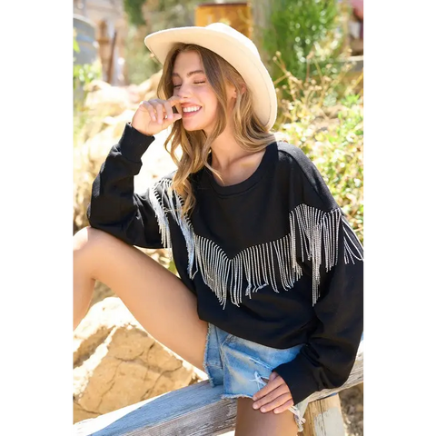 Rhinestone Fringe Pullover Top sweatshirt