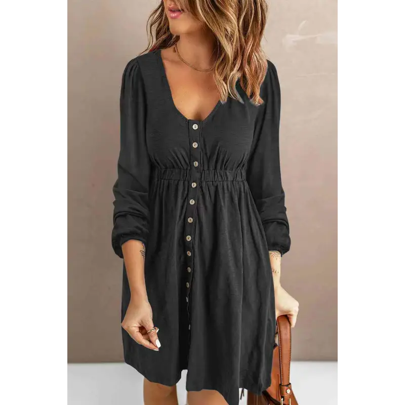 Scoop Neck Empire Waist Long Sleeve Mini Dress