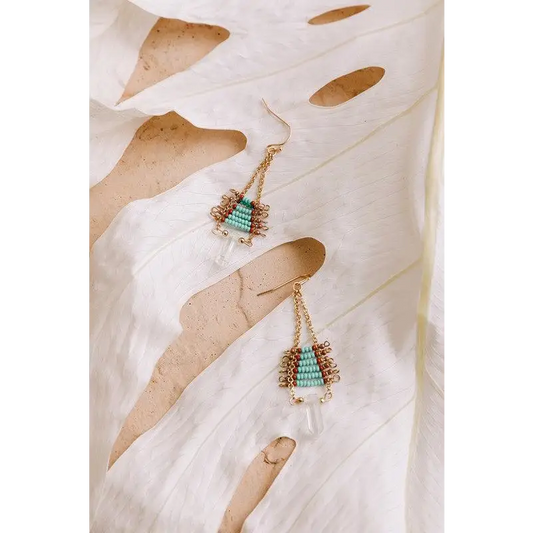 Seed Bead with Crystal Drop Earring Brass As Shown Earrings