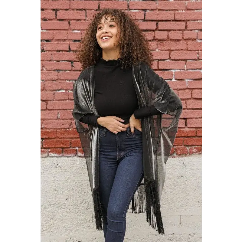 Sheer Metallic Tassel Trim Kimono