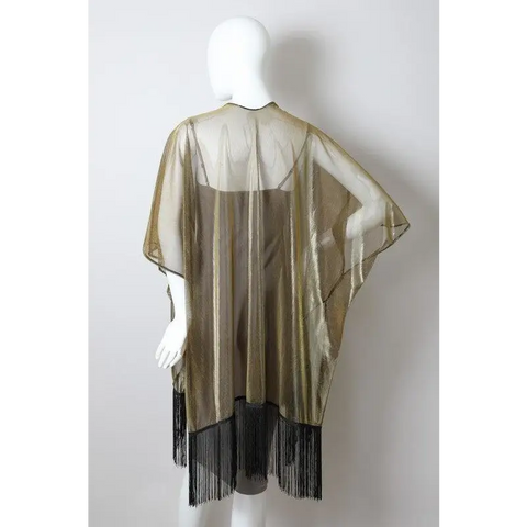 Sheer Metallic Tassel Trim Kimono