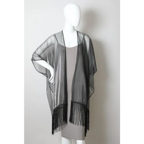 Sheer Metallic Tassel Trim Kimono