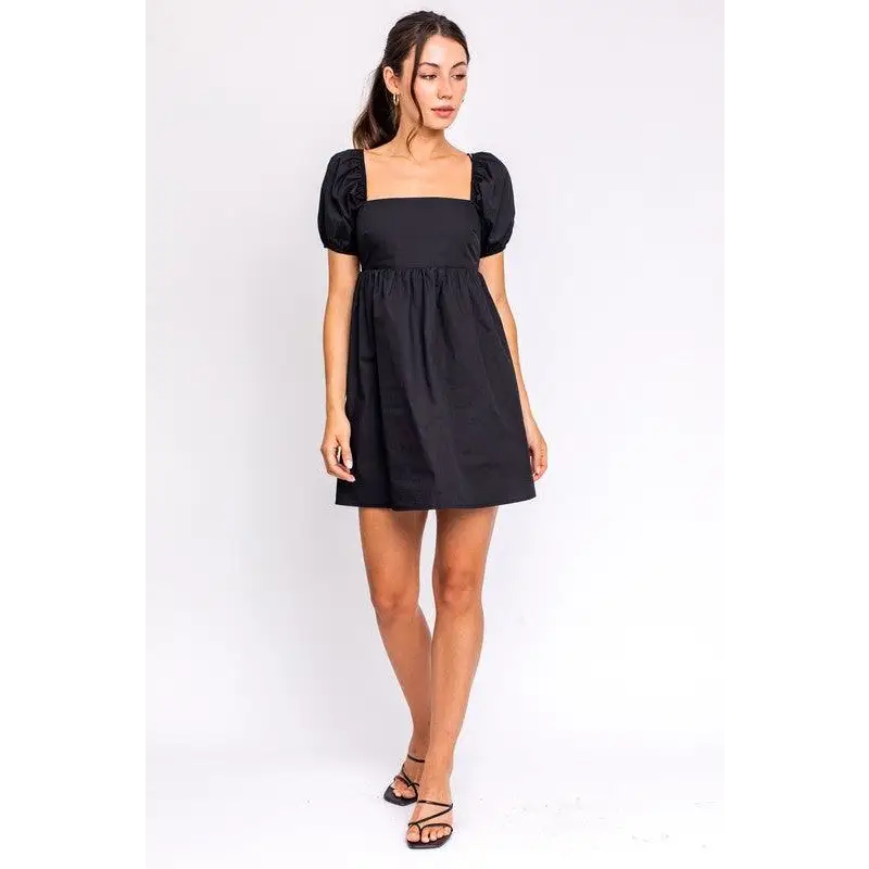 SHORT SLEEVE BACK TIE DETAIL BABYDOLL DRESS Dress