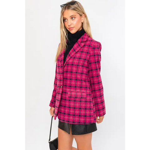 Single Button Plaid Blazer Blazer