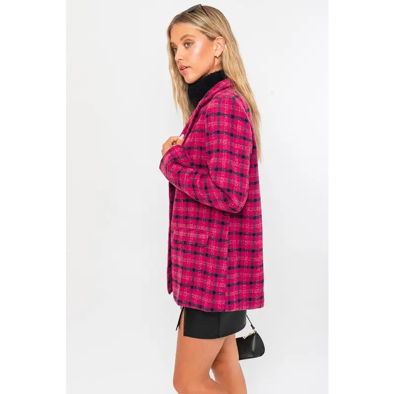 Single Button Plaid Blazer Blazer