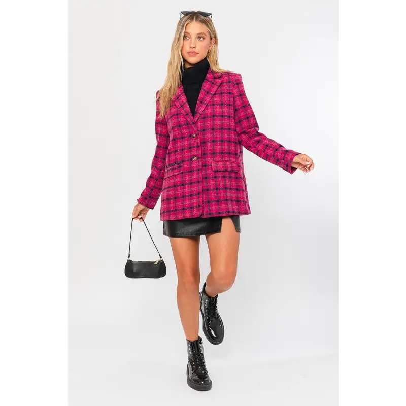 Single Button Plaid Blazer Blazer