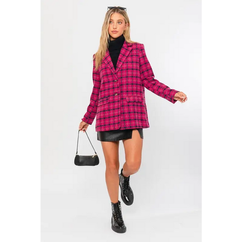 Single Button Plaid Blazer Blazer