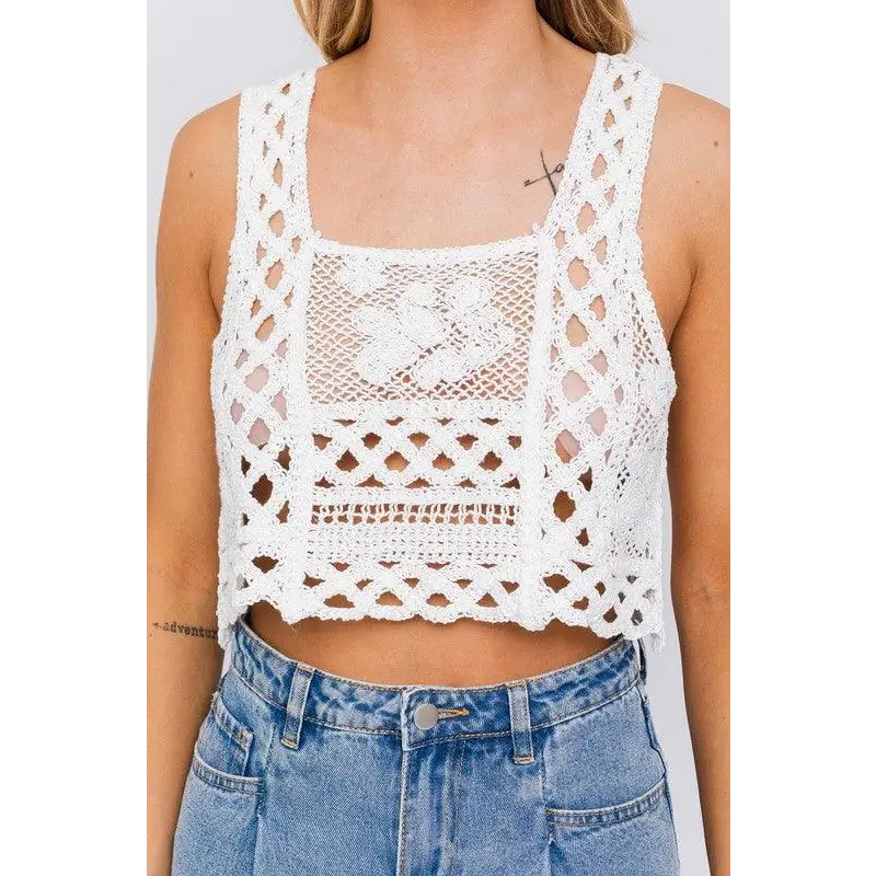 SLEEVELESS CROCHET TOP Tops