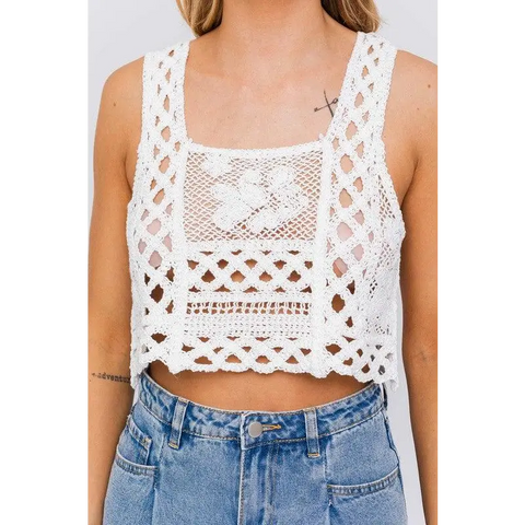 SLEEVELESS CROCHET TOP Tops