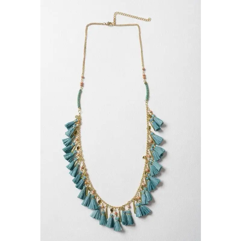 Solid Tassel Chain Fashion Necklace Teal As Shown Necklace