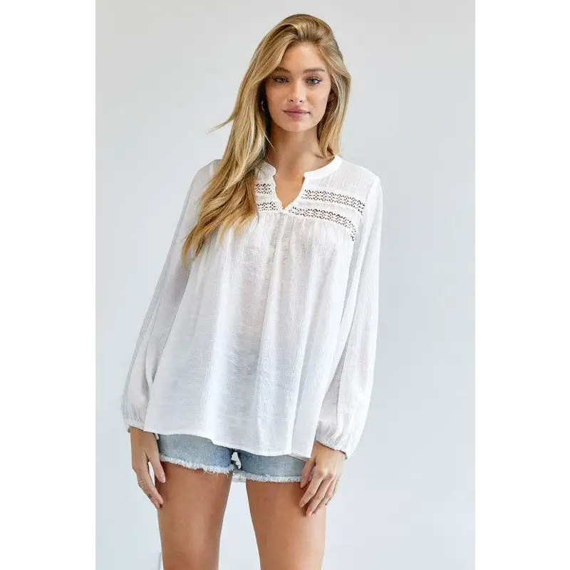 SOLID V NECK BLOUSE TOP Off White Tops