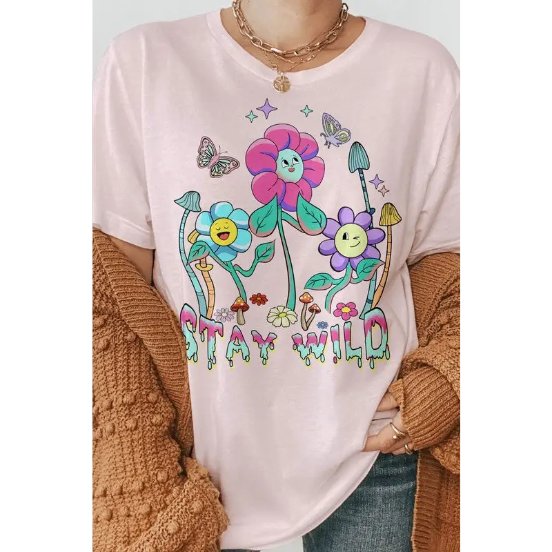 Stay Wild, Retro Graphic Tee Soft Pink Graphic Tee
