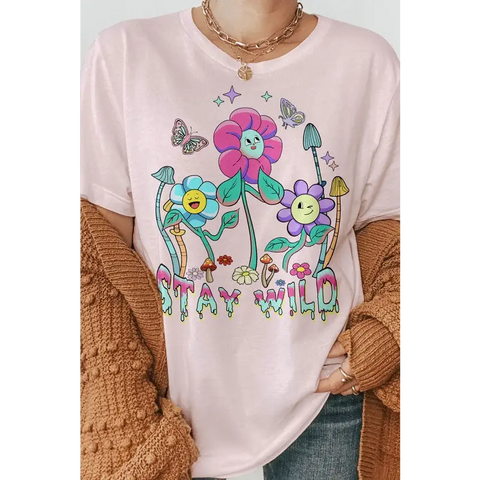 Stay Wild, Retro Graphic Tee Soft Pink Graphic Tee