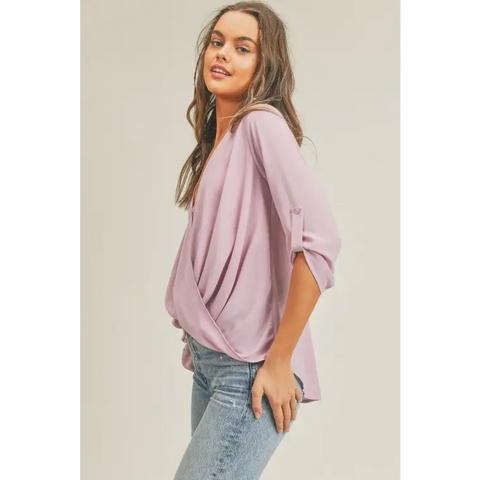 Tab Sleeve Surplice Top Top