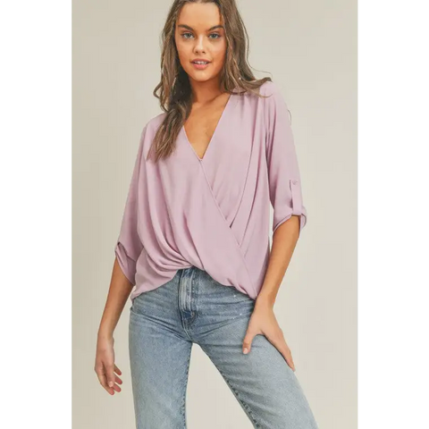 Tab Sleeve Surplice Top Top