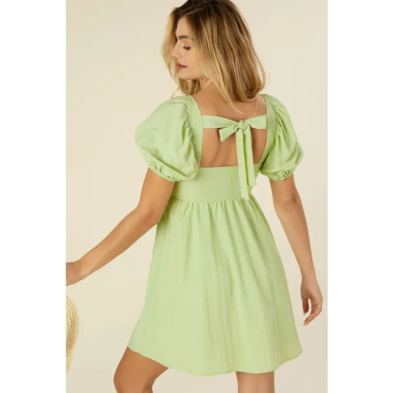 Tie back dress with puff sleeves Dress