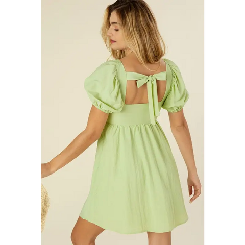 Tie back dress with puff sleeves Dress