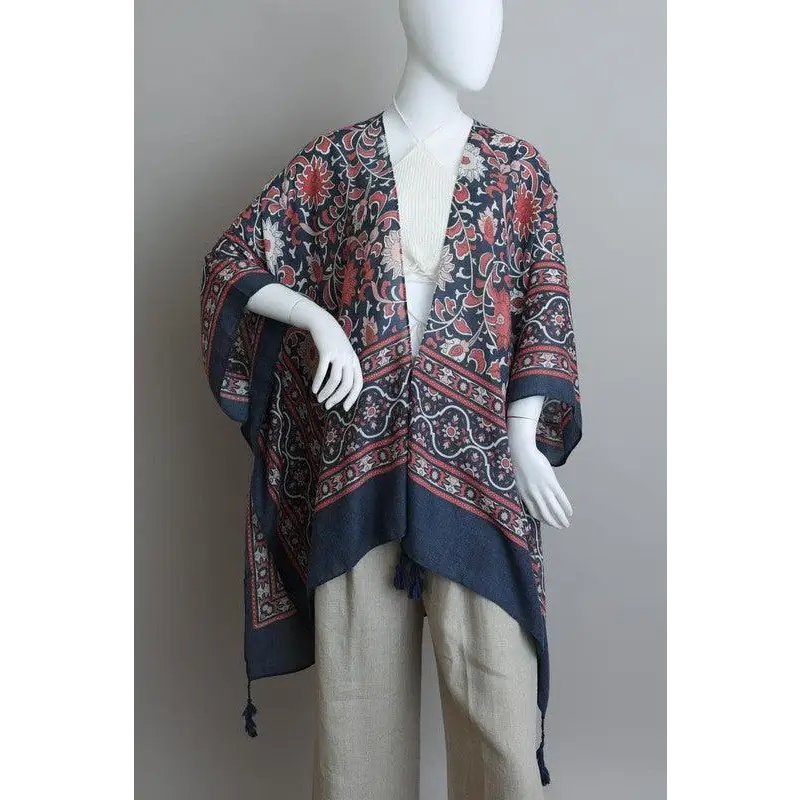 Touch of Morroco Tapestry Tassel Kimono Blue One Size