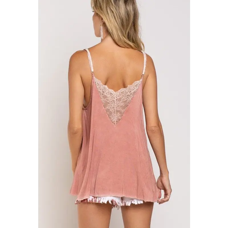 V-camisole Tank with Lace on Front Top