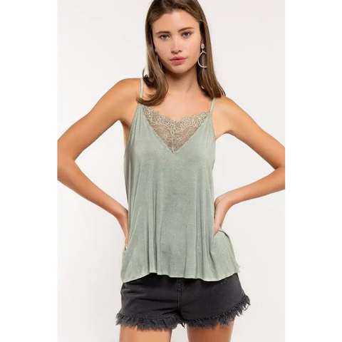 V-camisole Tank with Lace on Front Top