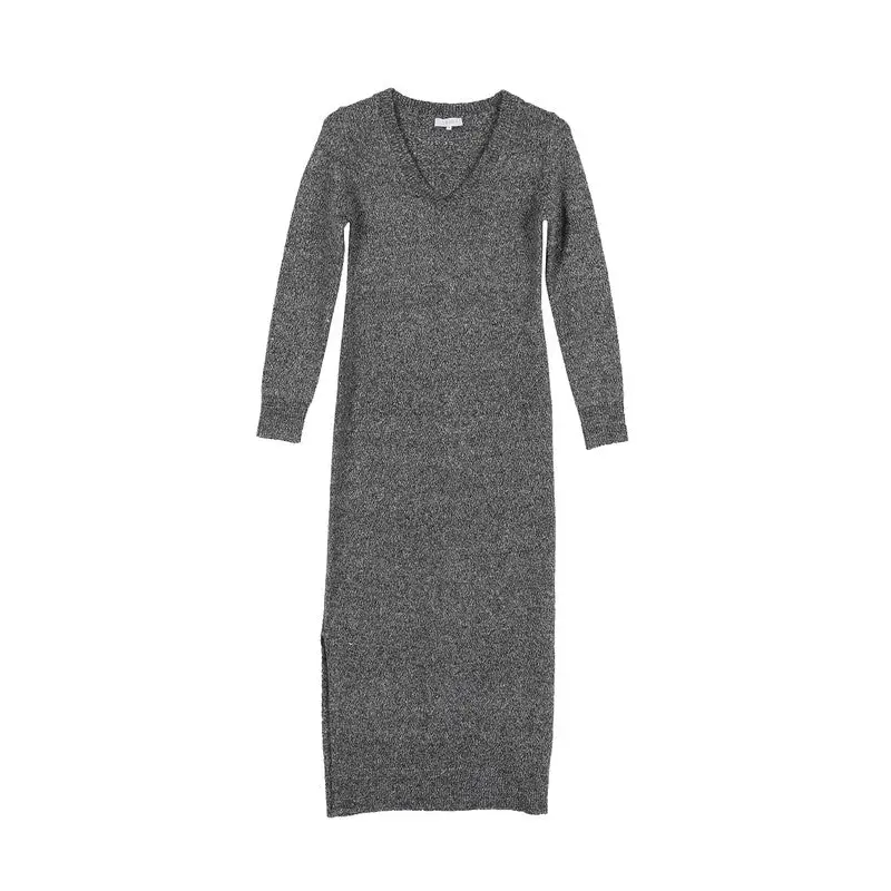 V neck sweater maxi dress Grey Dress