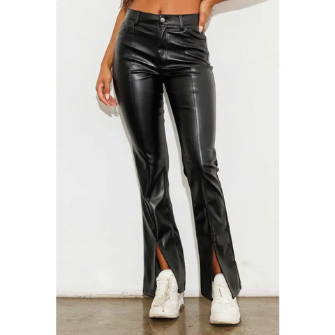 Vegan Leather Front Slit Bootcut Pants Pants