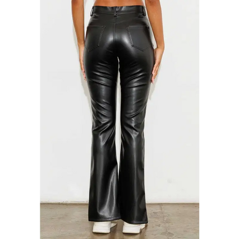 Vegan Leather Front Slit Bootcut Pants Pants