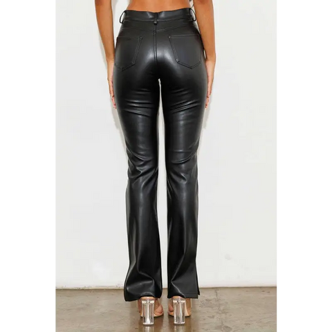 Vegan Leather Side Slit Bootcut Pants Pants