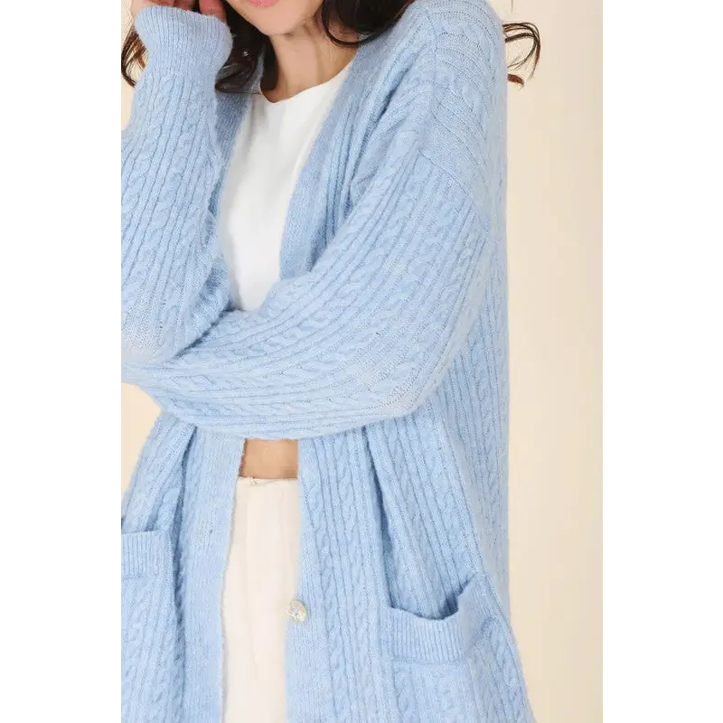 Wool blended cable knitted cardigan cardigan