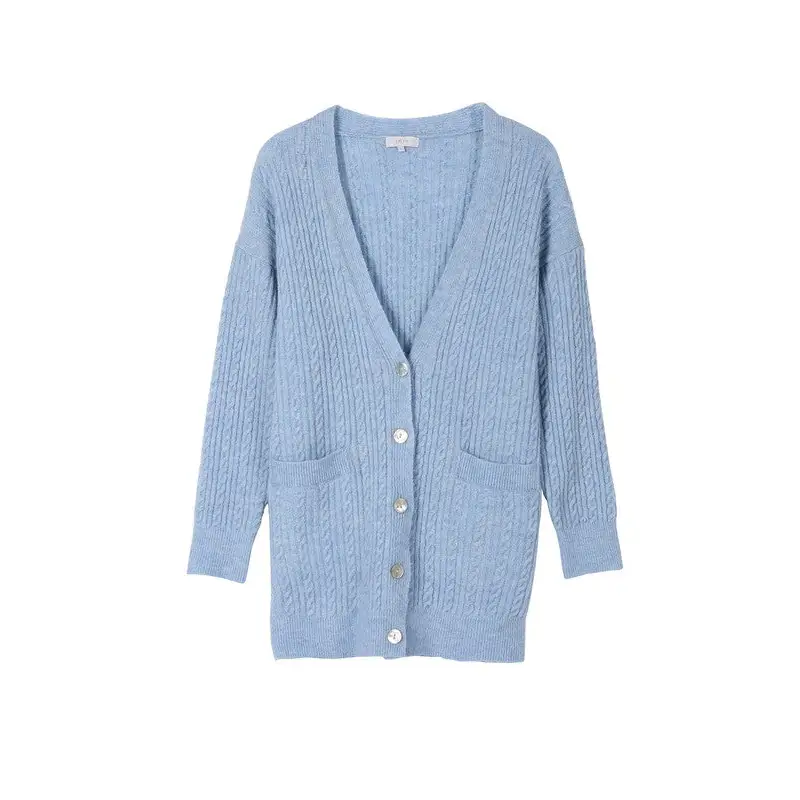 Wool blended cable knitted cardigan cardigan