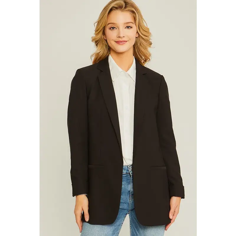 Woven Solid Vertigo Blazer BLACK Blazer