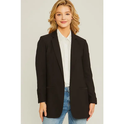 Woven Solid Vertigo Blazer BLACK Blazer