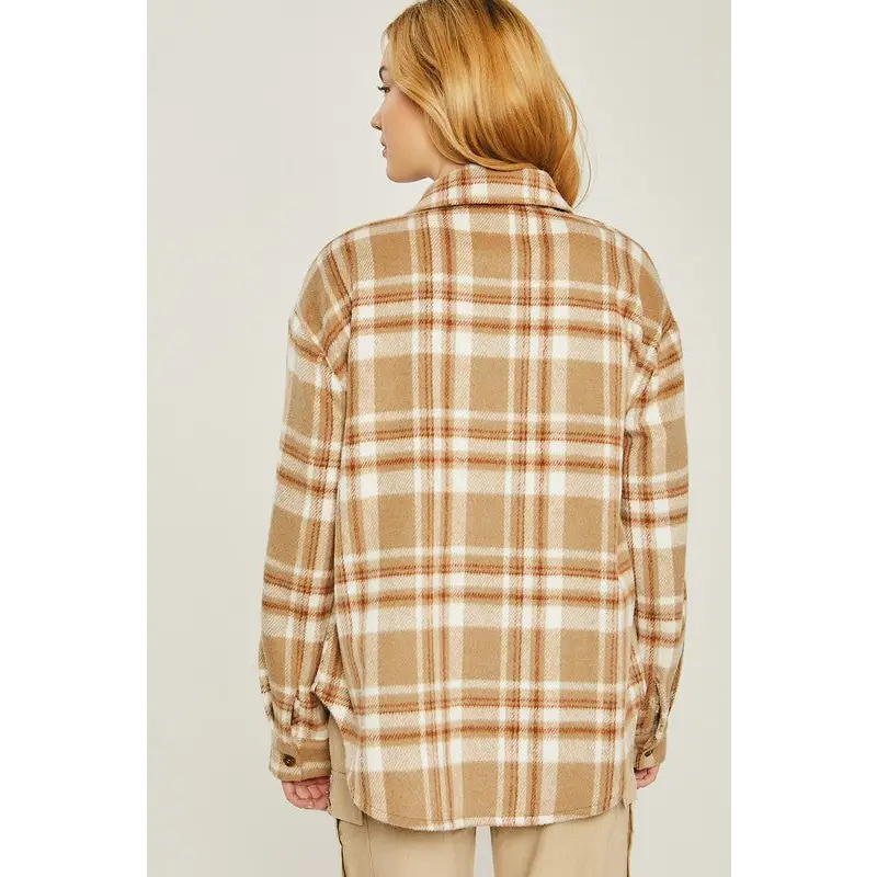 Woven Yarn Dye Long Sleeve Shacket Jacket